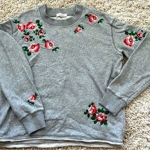 EUC Madewell Sweatshirt/Sweater, Gray with Pink Stitched Flowers, XS